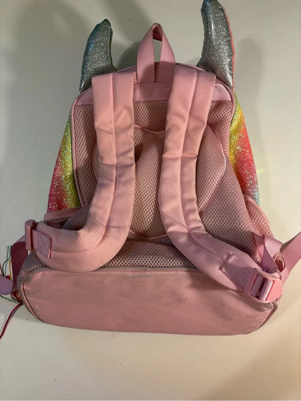 Girls Rainbow Glitter Unicorn Backpack with Heart Front Pocket - Pink